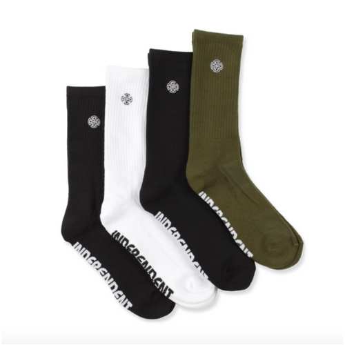 Independent Socks Cross Embroidery 4pk Black/White/Navy/Olive US 6-10