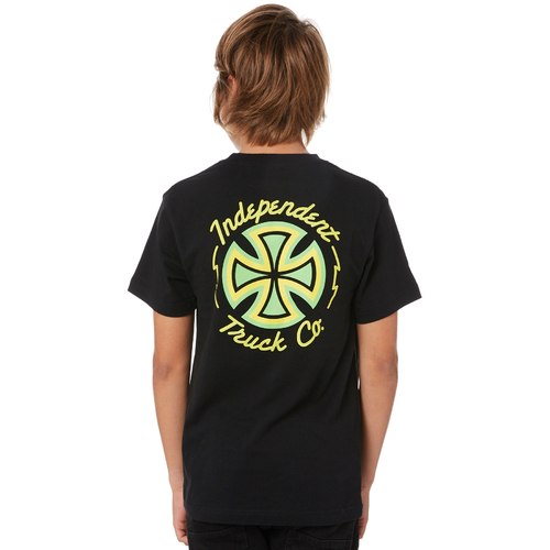 Independent Youth Tee Neon Cross Black/Green [Size: Youth 8/XSmall]
