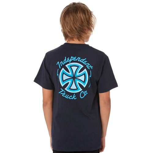 Independent Youth Tee Neon Cross Black/Blue [Size: Youth 8/XSmall]