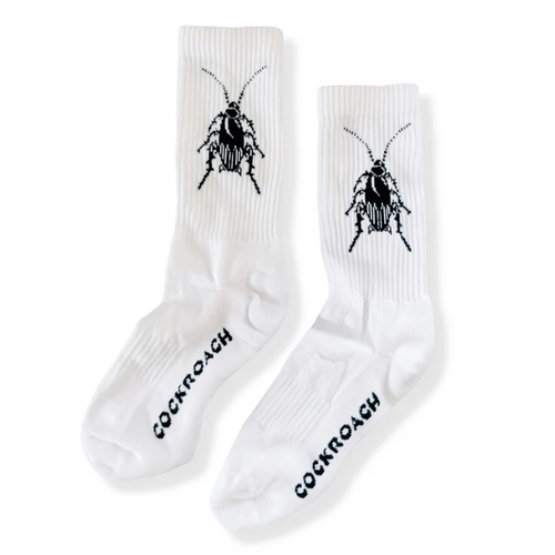 Cockroach Cocky Crew Socks White