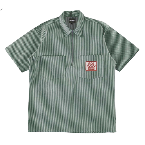 Theories x Ace Zip Work Shirt Stamp Dark Green White Stripe [Size: Mens Small]